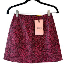 Miscreants USv Size 4 Pink Leather Snake Print A-Line Mini Skirt